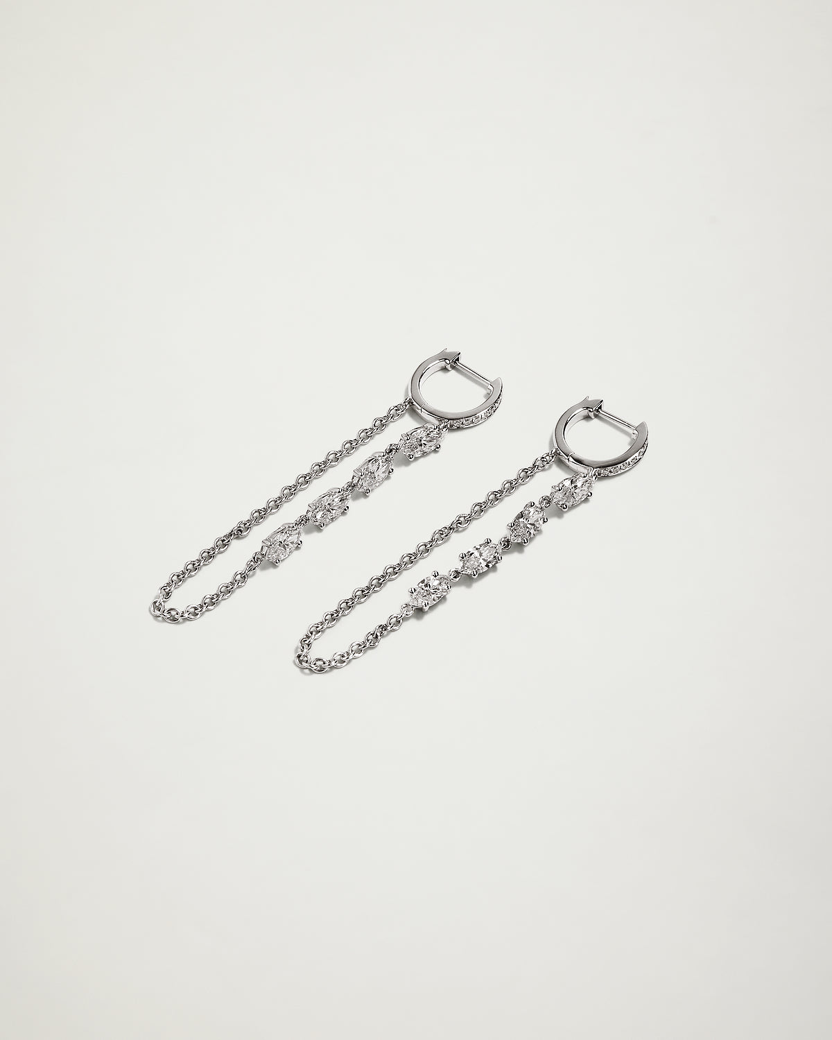 Rahaminov, Marquise Natural Diamond Chain Earrings, WG