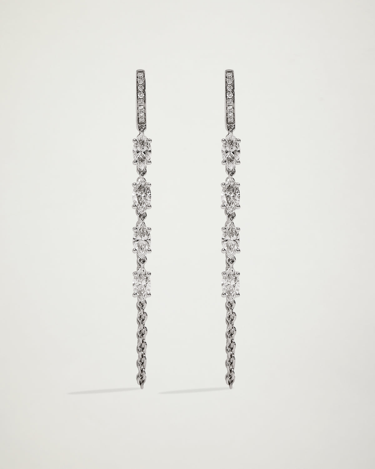 Rahaminov, Marquise Natural Diamond Chain Earrings, WG