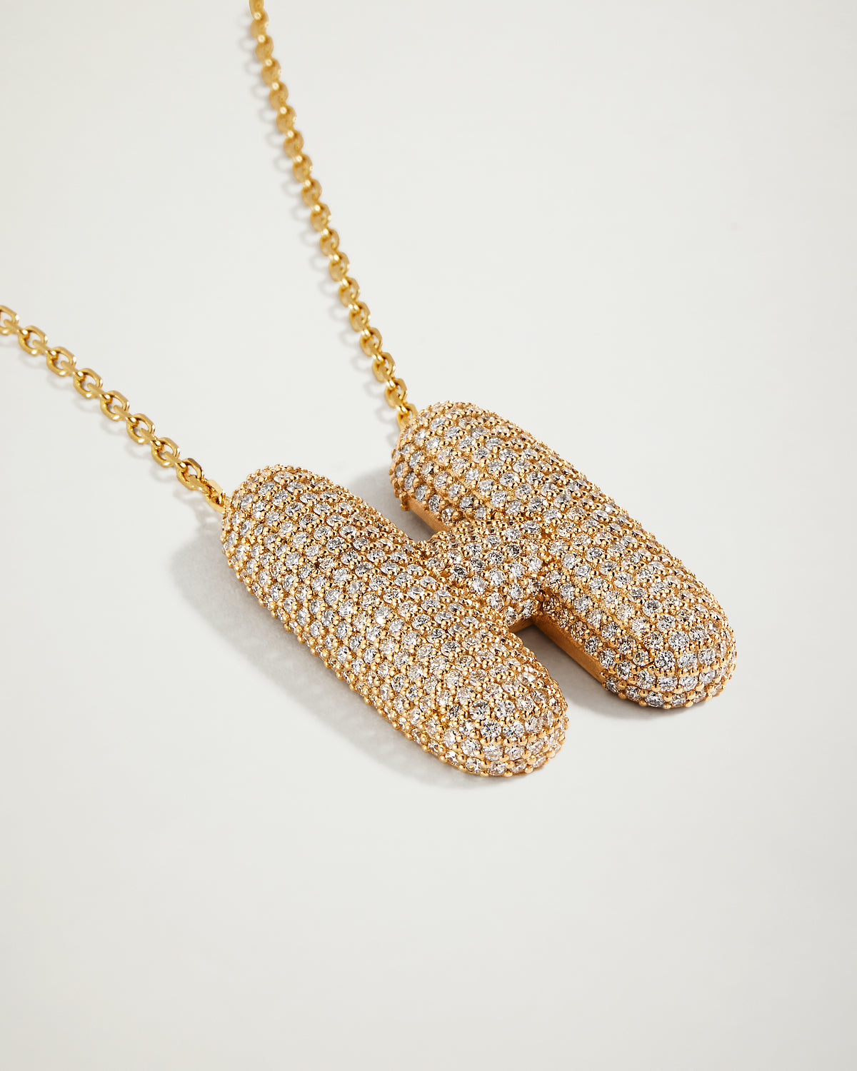 Ben’s Diamond Encrusted Bubble Letter Necklace, YG