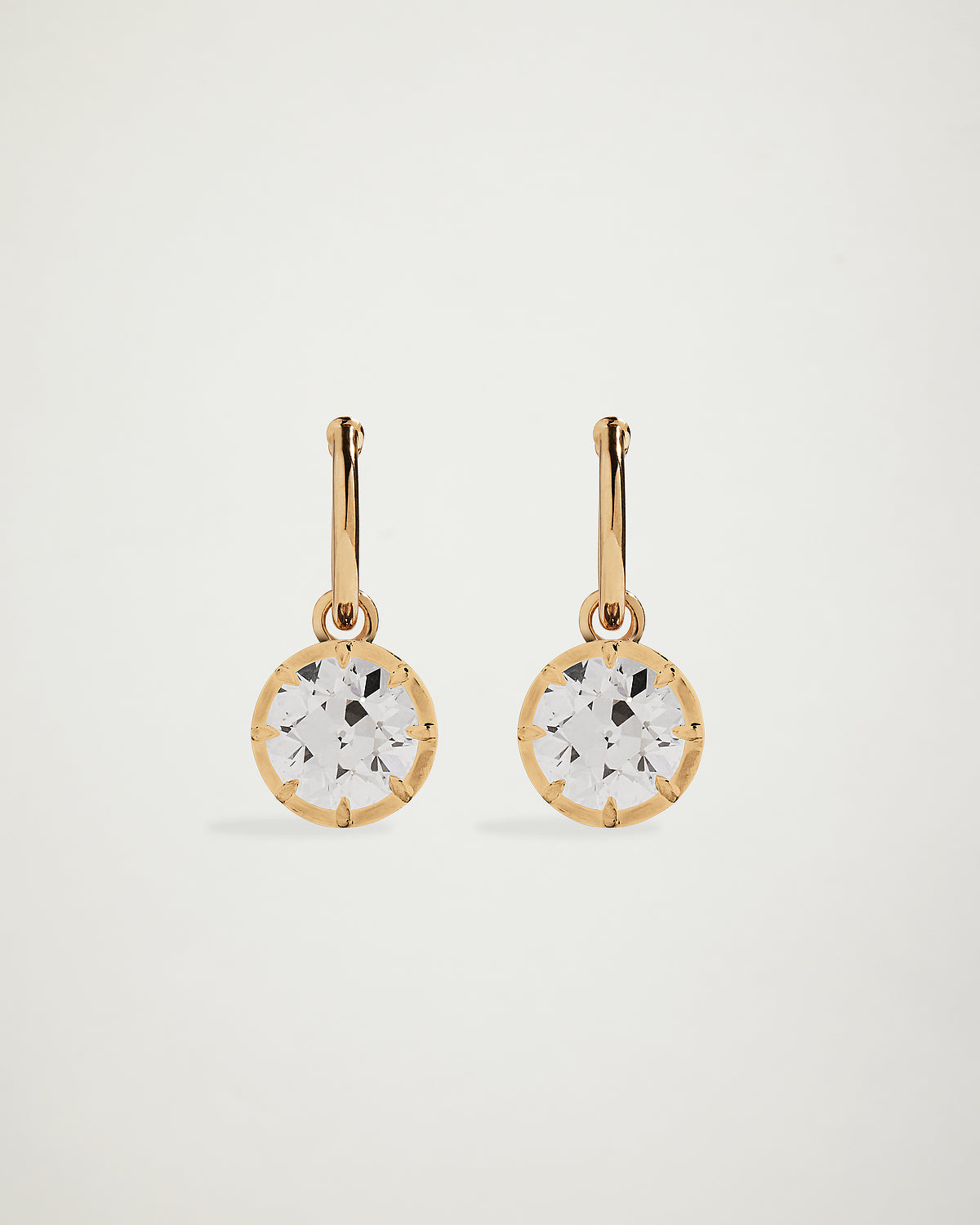 Old European Round Cut 1ct Diamond Hoop Earrings, 18k Yellow Gold