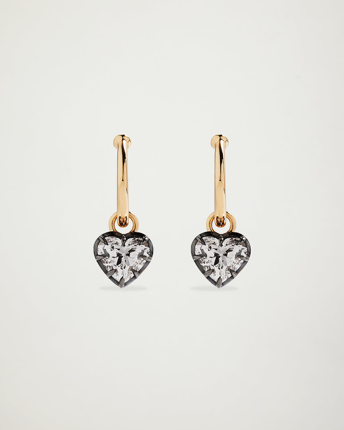 Old European, Heart Diamond Hoop Earrings, Blackened 18k YG