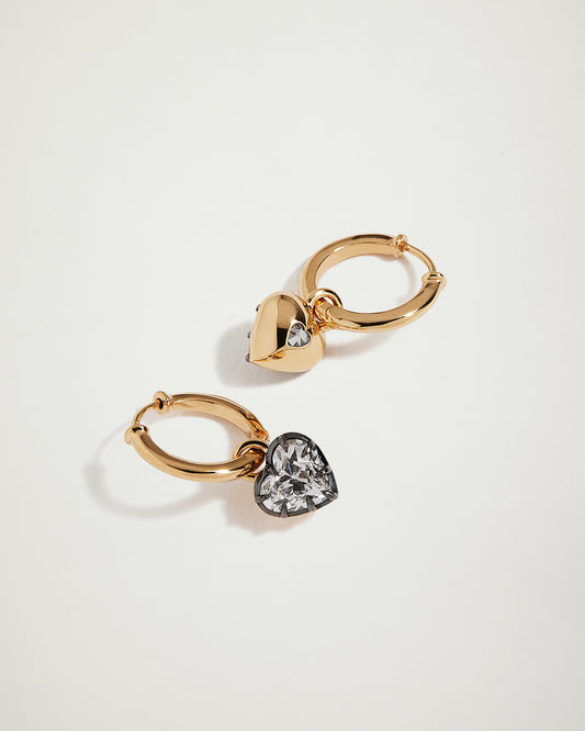 Old European, Heart Diamond Hoop Earrings, Blackened 18k YG