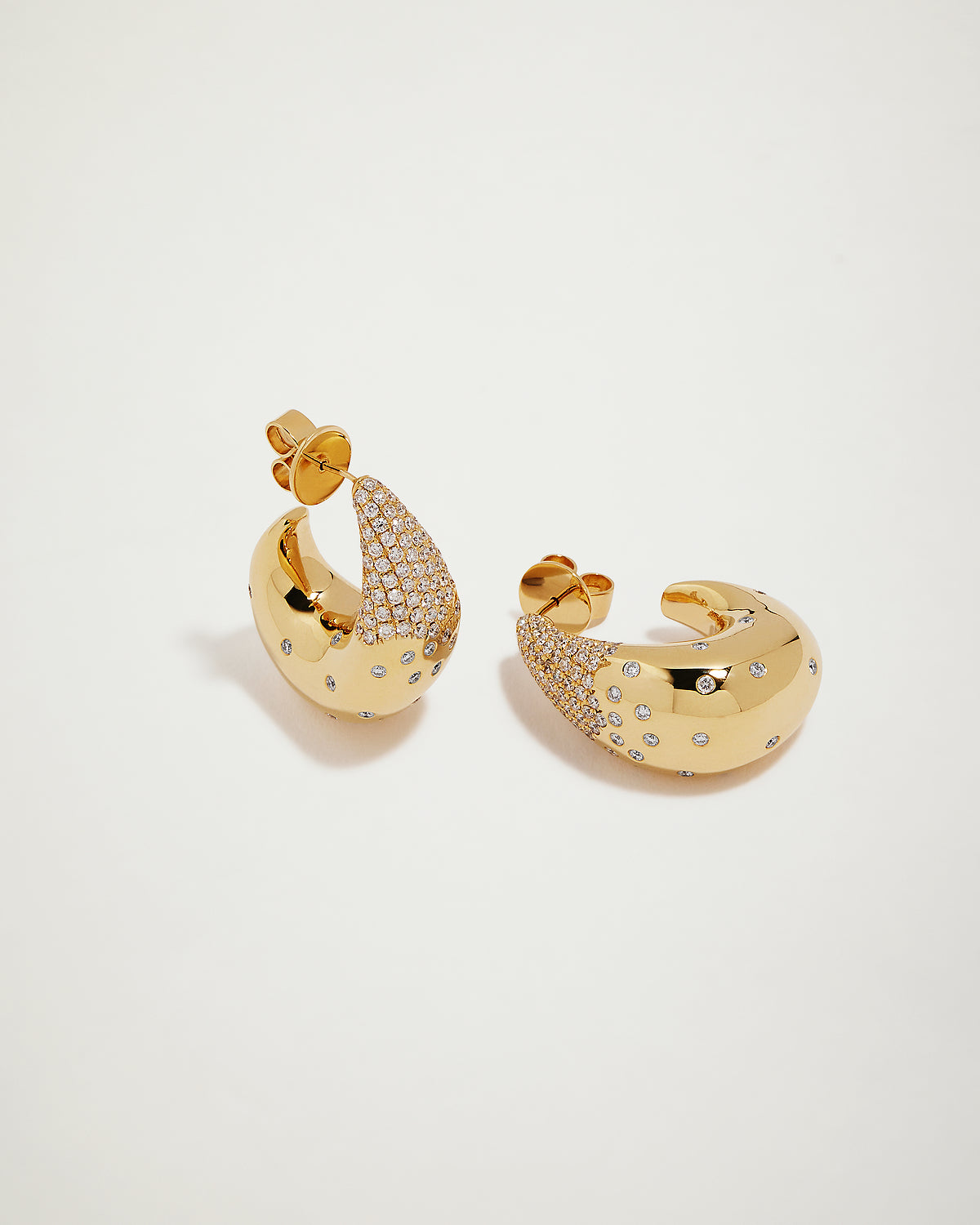 Snowflake Tear Drop Gold and Diamond Hoops