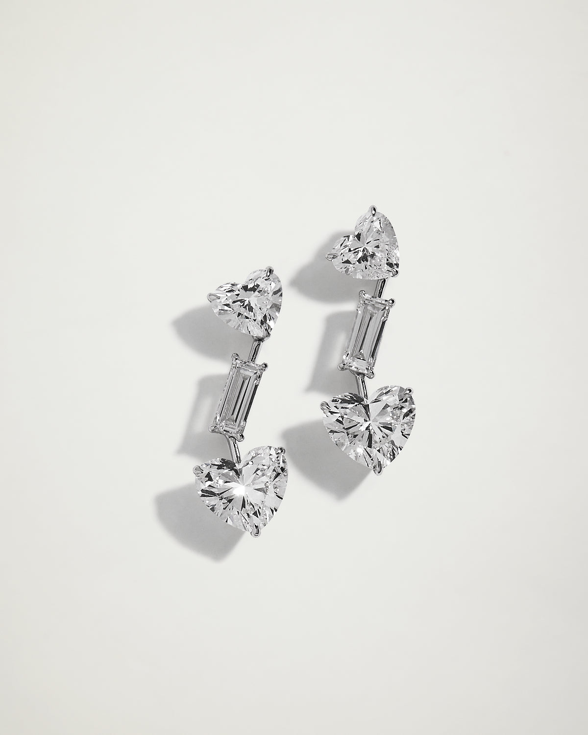 Trilogy Diamond Heart & Baguette Drop Earrings