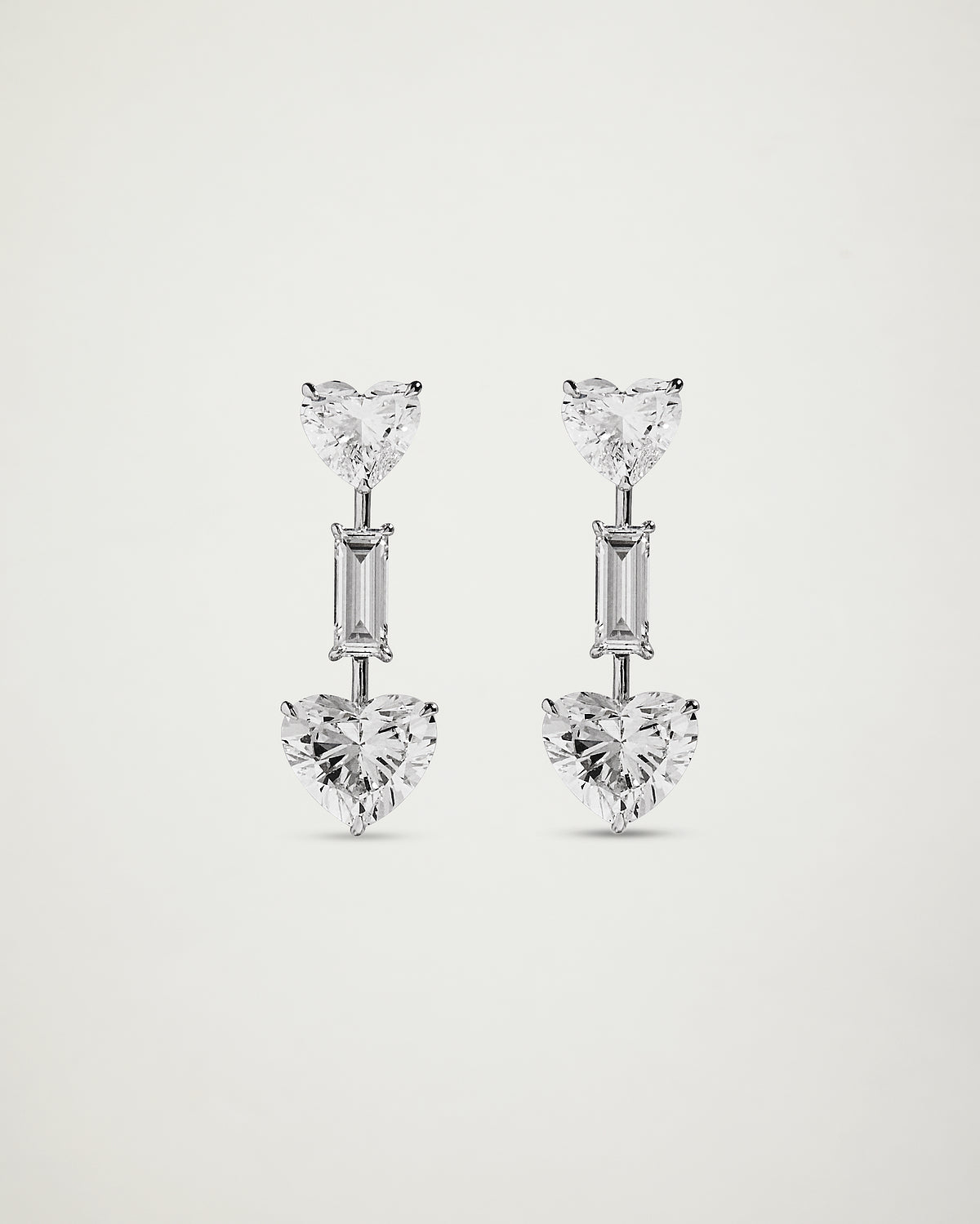 Trilogy Diamond Heart & Baguette Drop Earrings