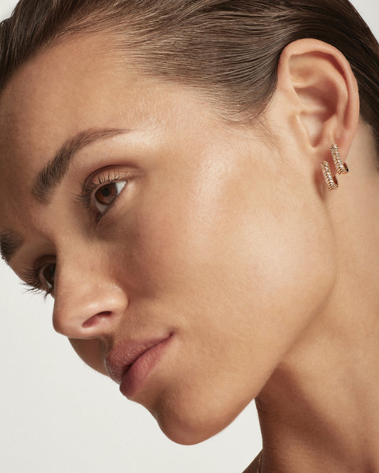 Chevron Natural Diamond Huggies