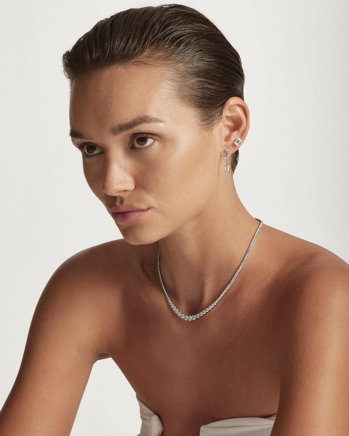 Trilogy Diamond, Round-Marquise-Emerald Drop Earrings