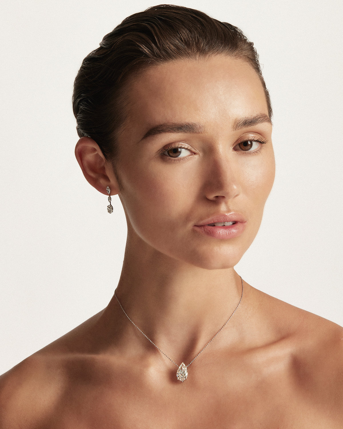 My Love Pear Solitaire Diamond Necklace, WG