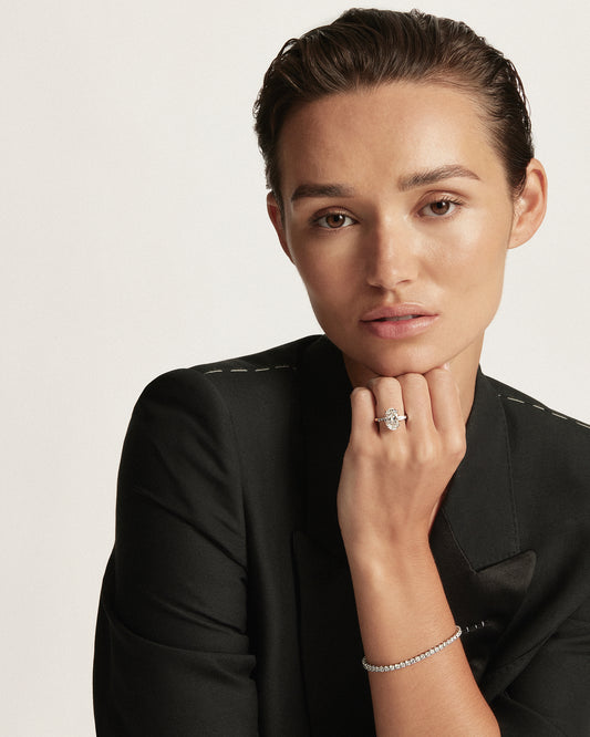 Oval Diamond Engagement Ring with Tapered Baguettes, YG